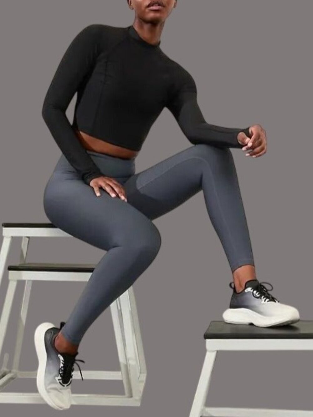 Athleta Interval Pull On  Leggings Gray M High Waisted Athletic Running Tight